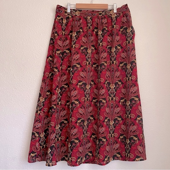 Vintage 80’s 90’s Chaus Red Paisley Flowy Semi-Sheer Lined Midi Skirt Size 14 - Picture 3 of 14